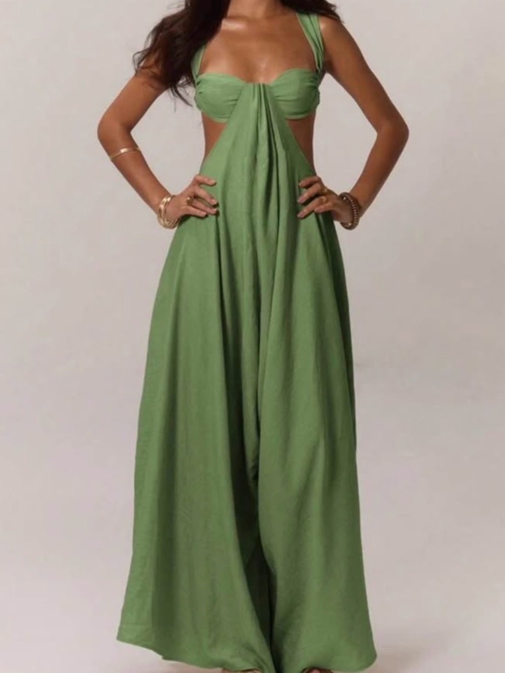 Flowing Olive Green Cutout Wide Leg Jumpsuit